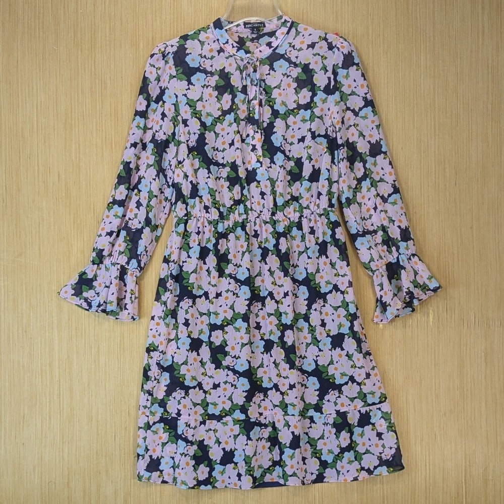 J.Crew Mercantile Cottage Twee Floral Modest Tie Neck Ruffle Cuff Dress Size S